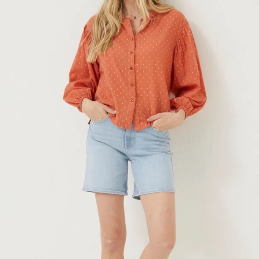 Fat Face Jude Jacquard Blouse Orange Button Down Size 2